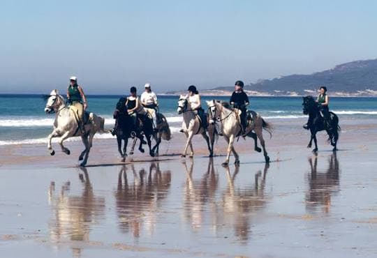 Riders on horseback along Ogmore beach