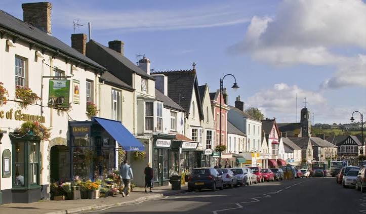 Cowbridge high street lined with independent shops