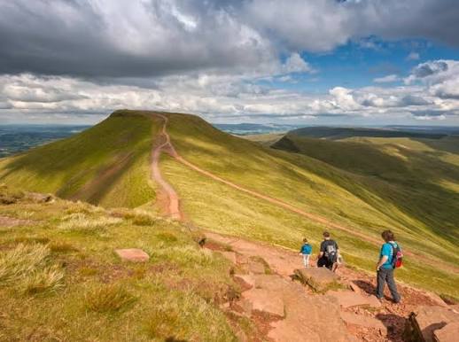 Hikers on the summit path to Pen y Fan